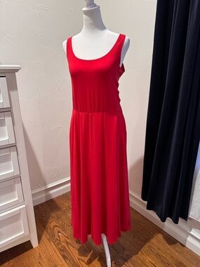 Quince Red Tencel Jersey Fit and Flare Midi Dress